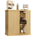Console buffet beige chene avec portes texturees et tablettes ajustables
