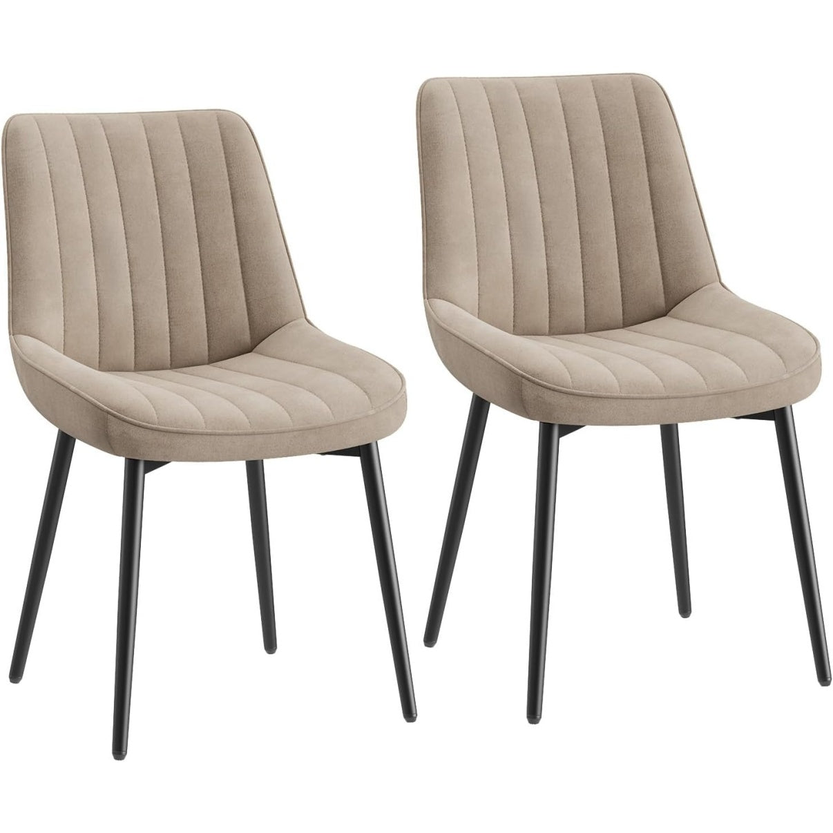 Paire de chaises en velours kaki avec rembourrage confortable, pieds metalliques stables et look moderne