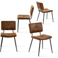 Lot de quatre chaises vintage avec dossier rembourre en suedine marron et structure metallique, style industriel elegant