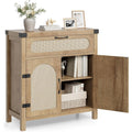 Meuble rotin naturel 80 cm avec tiroir et etageres reglables, rangement boheme pour salon salle a manger ou entree