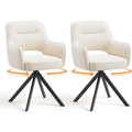 Deux fauteuils pivotants beige en velours avec accoudoirs et pieds metalliques pour salle a manger