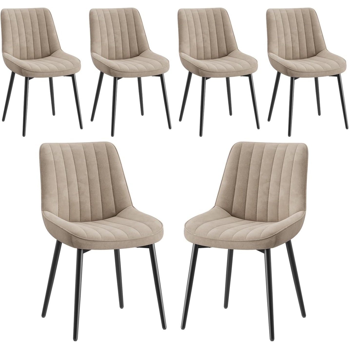 Ensemble de six fauteuils de repas en velours kaki avec mousse epaisse et pieds metalliques antiderapants