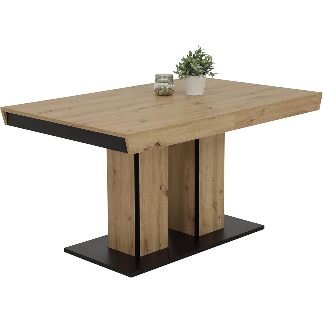 Table ronde extensible chene artisan avec mecanisme synchronise, format variable de 140 a 220 cm pour repas familiaux