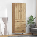 Ensemble buffet haut en chene artisanal avec verre et bois composite, deux pieces avec grand espace de rangement pour cuisine salon et salle a manger