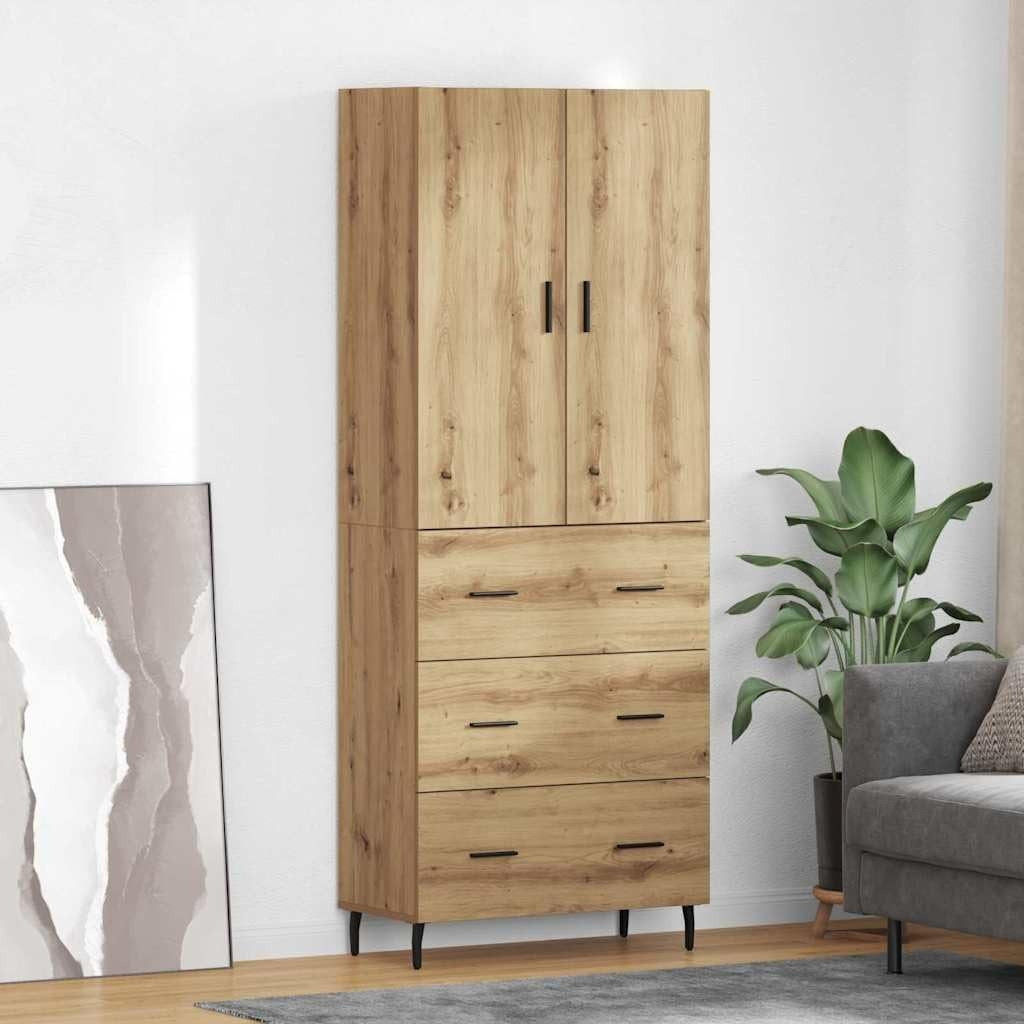 Ensemble buffet haut en chene artisanal avec verre et bois composite, deux pieces avec grand espace de rangement pour cuisine salon et salle a manger