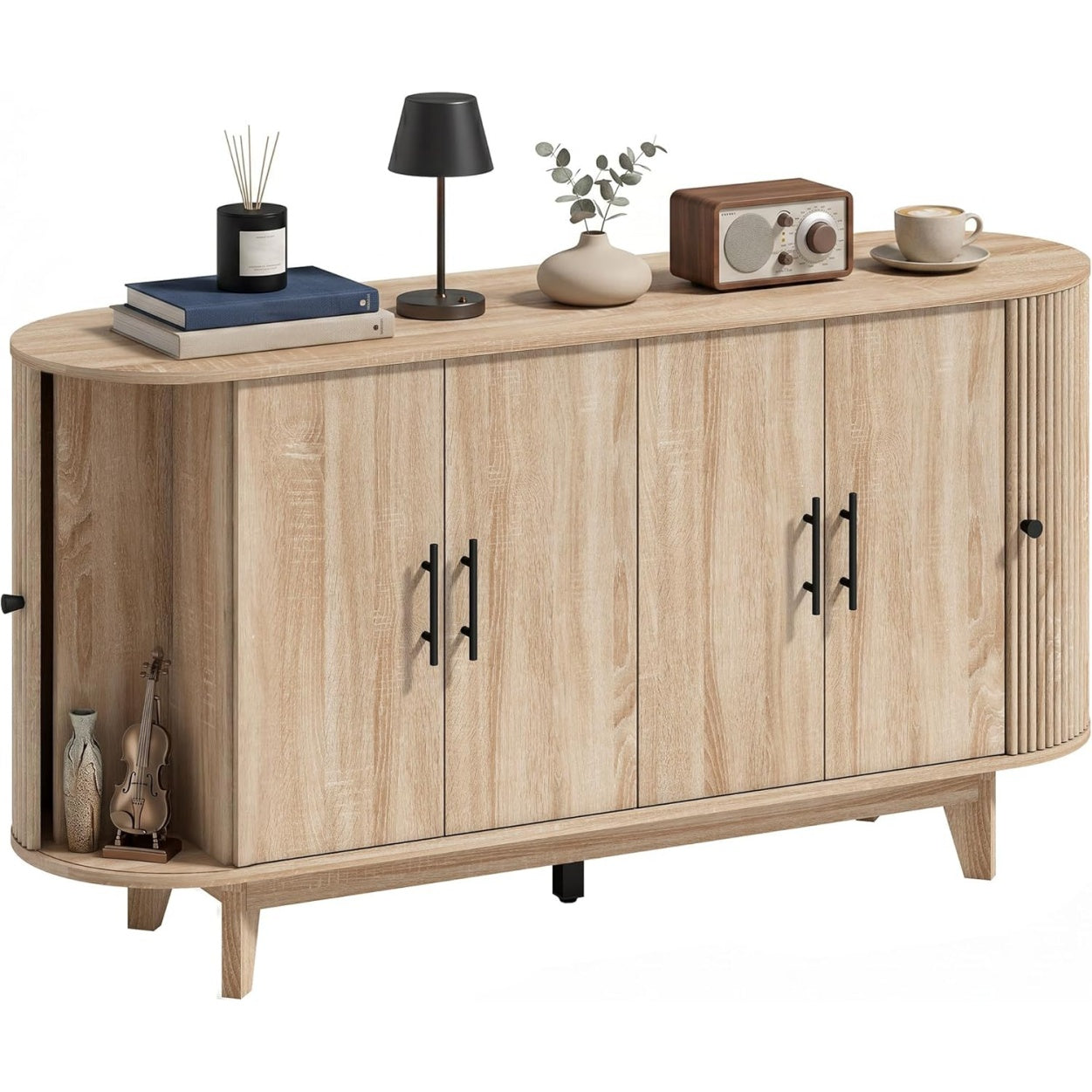 Buffet ovale chene 147 cm avec six portes et rangement elegant pour salon