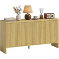 Meuble de rangement avec facade rainuree, quatre portes et etagere reglable, largeur 147 cm, finition chene naturelle