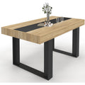 Table de salle a manger rectangulaire 160 cm pour six personnes avec plateau bois et bande centrale noire
