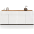 Buffet salon 160 x 35 x 70 cm avec quatre portes et deux tiroirs, finition blanc brillant et chene