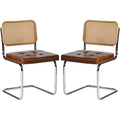 Deux chaises cantilever marron effet rotin sans accoudoirs, structure moderne et assise confortable pour salle a manger ou salon