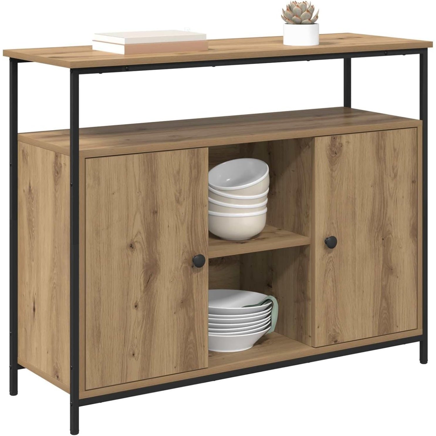 Buffet chene artisanal 100 cm avec structure rectangulaire, meuble polyvalent et moderne pour organiser salle a manger ou interieur