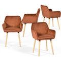 Lot de quatre fauteuils scandinaves en velours cotele rouge avec pieds bois, chaises confortables pour cuisine salon ou chambre