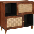 Bahut en bois massif de manguier marron 80 x 33,5 x 75 cm avec deux portes, meuble polyvalent pour cuisine salon et espace repas