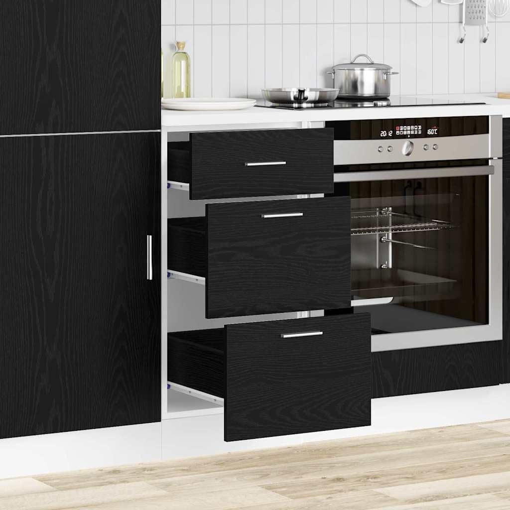 Meuble bas de cuisine chene noir 40 x 46 x 81,5 cm avec tiroirs et espace de rangement pour interieur moderne