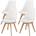 Lot de 4 chaises blanches avec assise PU, pieds en hetre massif et finition elegante pour interieur