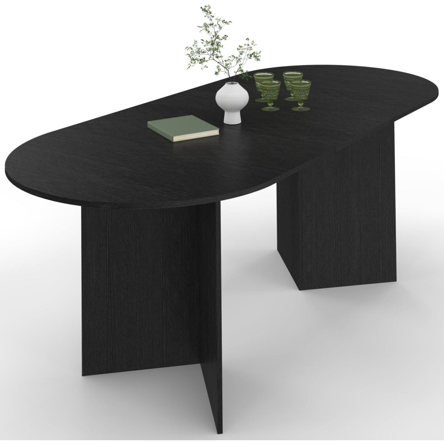 Table ovale extensible pour six a dix personnes, plateau ajustable 160 a 200 cm, design noir et bois contemporain