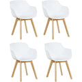 Lot de 4 fauteuils blancs scandinaves avec accoudoirs et pieds en hetre massif pour cuisine ou espace repas